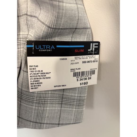J Ferrar Gray Plaid Blazer, Slim Fit, S 34/36 SH, Ultra Comfort, NWT - Picture 5 of 5